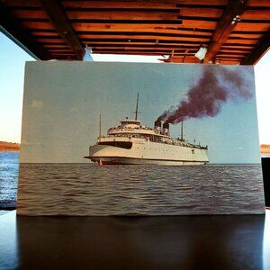 Vintage 1950 City of Petoskey Steamer Postcard Mackinac MI